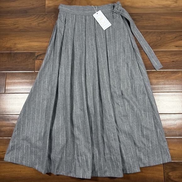 Le' AL.X Women's Size XL Gray White Pinstripe Wool Blend Wrap Maxi Skirt - Picture 1 of 11